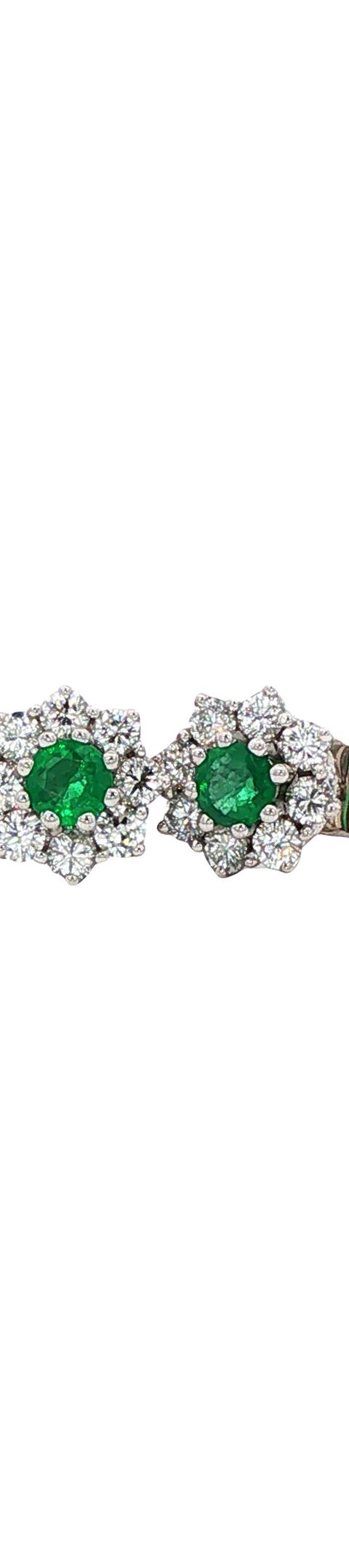 Vintage 14K White Gold Stud Earrings with Emerald and Diamond
